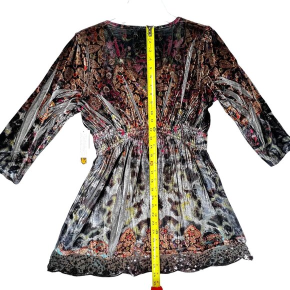 NWT Velvet Tunic Top Boho V-Neck Elastic Waist Scalloped Sequin Sparkles Med - Picture 5 of 16